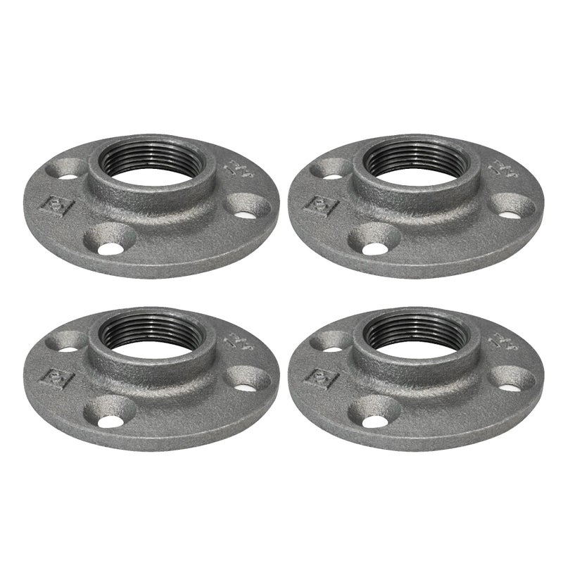 PIPE DECOR 1-1/4" Malleable Iron Floor Flange 4 Pack, Industrial Steel Grey Fits Standard 1.25 Inch Threaded Black Pipes and Fittings, Vintage DIY Table, Four Real Heavy Duty Plumbing Flanges - Image 1